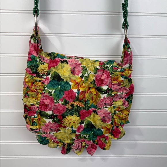 Floral & green polka dot cloth crossbody handmade purse. One size. - Picture 2 of 9